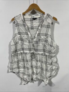 torrid White & Gray Plaid Sleeveless Tie-Front Camisole